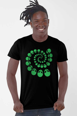 Rock & Roll - Spiral Uzaylılar Kısa Kollu Siyah Erkek T-shirt