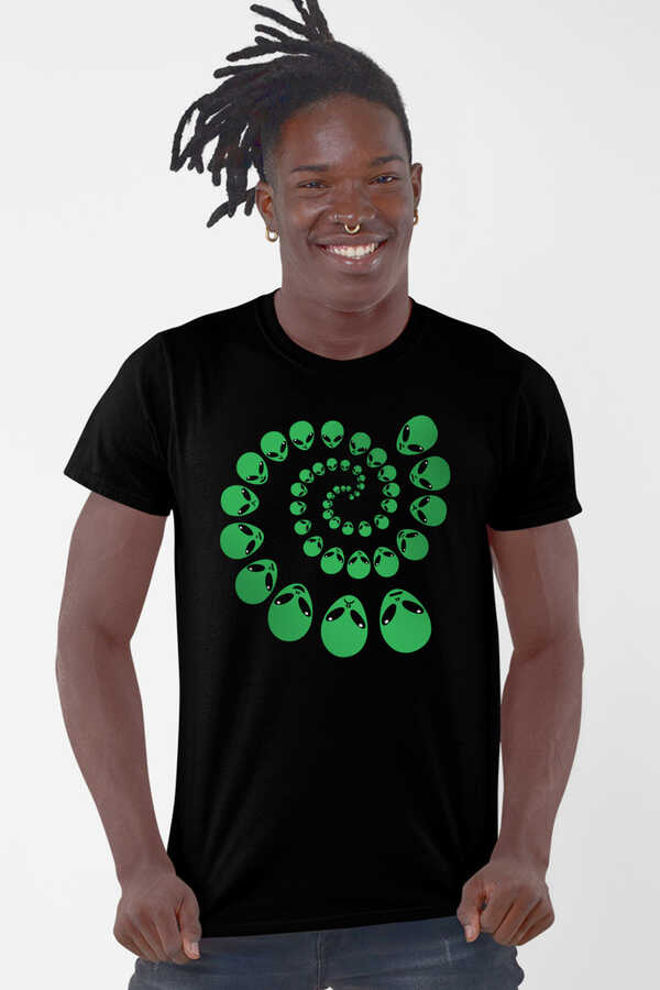 Spiral Uzaylılar Kısa Kollu Siyah Erkek T-shirt