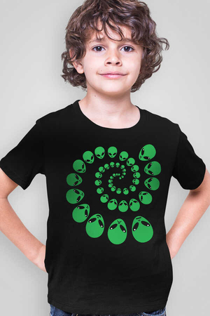 Rock & Roll - Spiral Uzaylılar Siyah Kısa Kollu Çocuk T-shirt