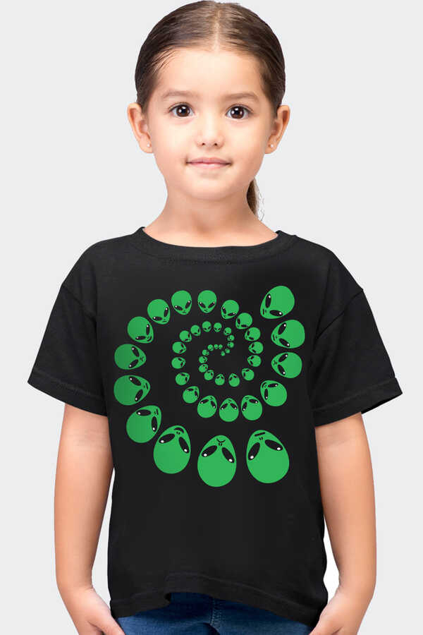 Spiral Uzaylılar Siyah Kısa Kollu Çocuk T-shirt