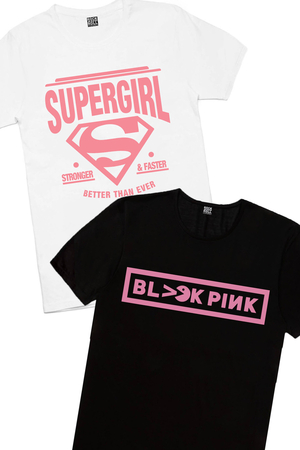 Rock & Roll - Süperabla Beyaz, Blackpink Pac Kadın 2'li Eko Paket T-shirt