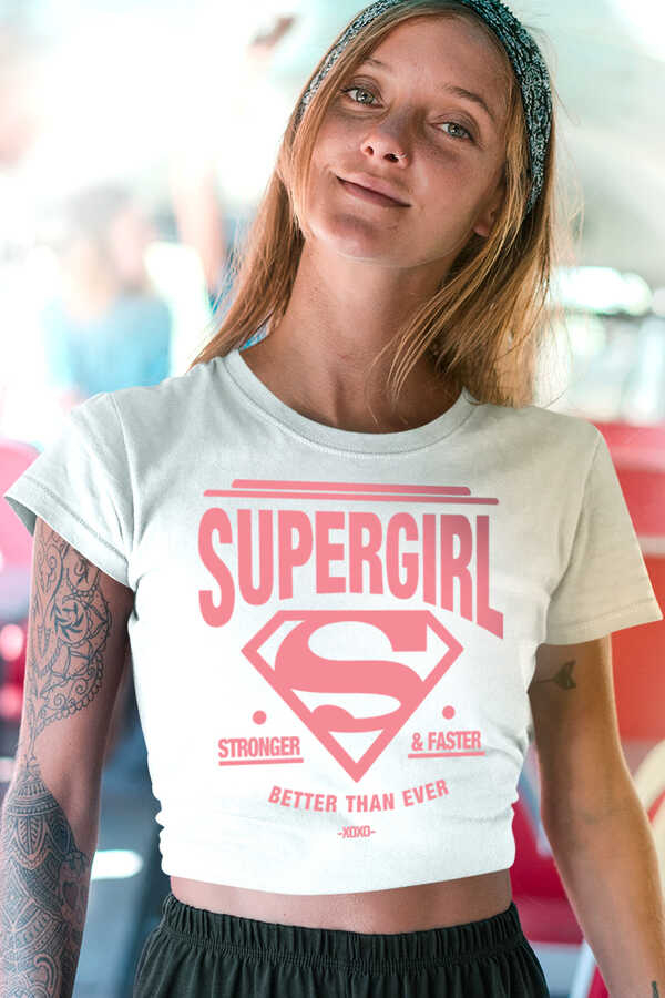 Süperabla Kısa, Kesik Crop Top Beyaz Kadın | Bayan Tişört