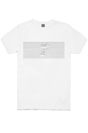 Çizgili Köpek Beyaz Kısa Kollu Erkek T-shirt - Thumbnail