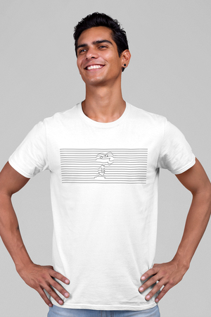 Çizgili Köpek Beyaz Kısa Kollu Erkek T-shirt - Thumbnail