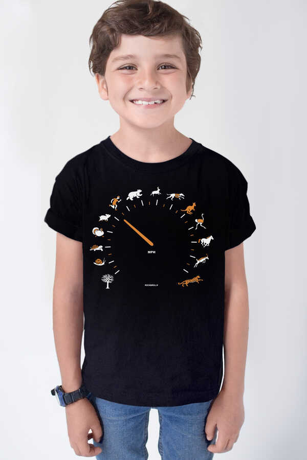 Sürat Göstergesi Siyah Kısa Kollu Çocuk T-shirt