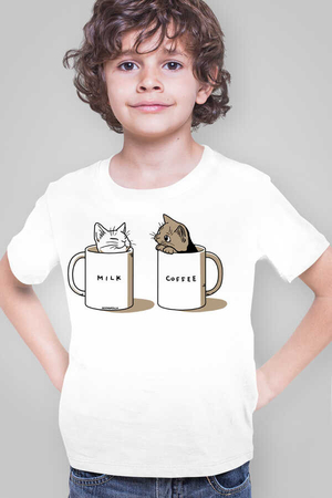 Sütlü Sade Beyaz Kısa Kollu Çocuk T-shirt - Thumbnail