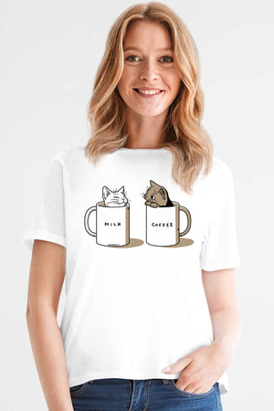 Rock & Roll - Sütlü Sade Beyaz Kısa Kollu Kadın T-shirt