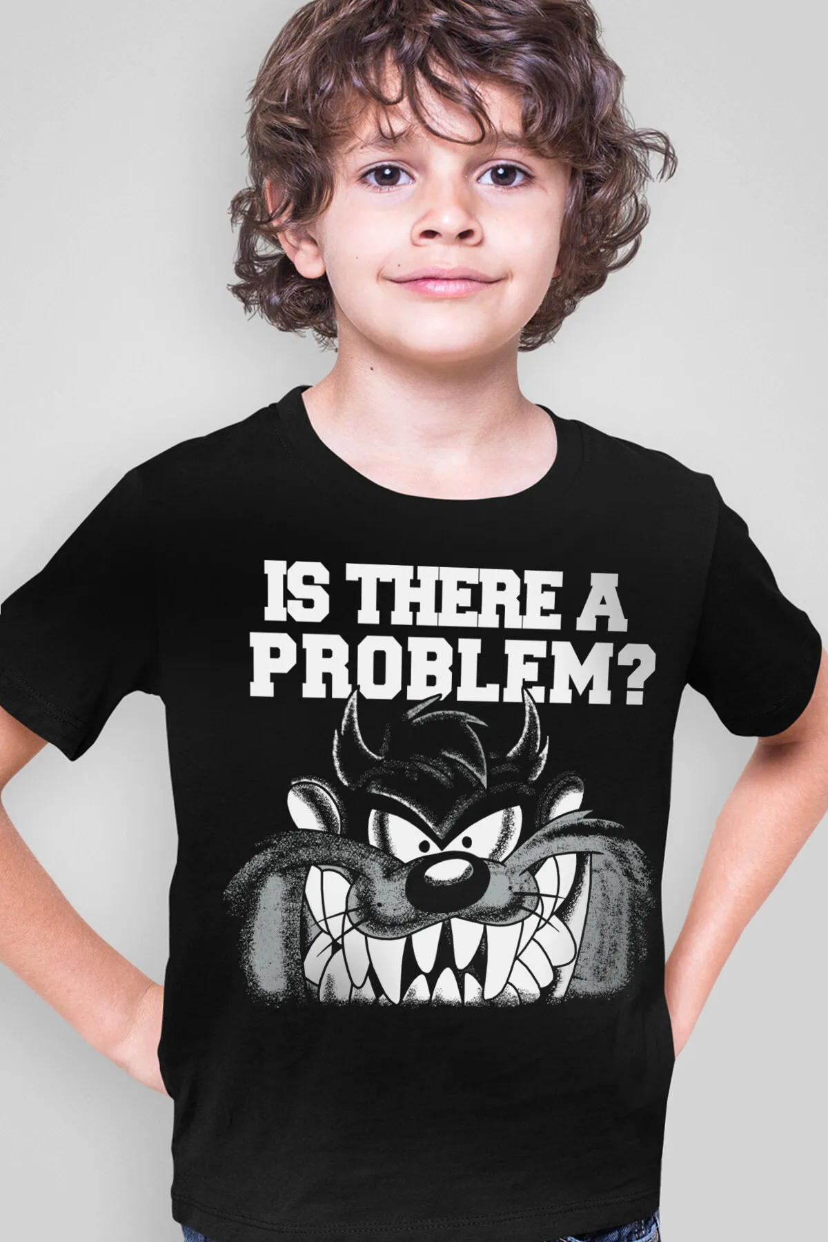Taz Problem Siyah Kısa Kollu Çocuk T-shirt - Thumbnail