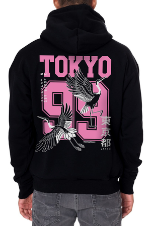  - Tokyo 99 Kapüşonlu Kalın Arka Baskılı Siyah Erkek Sweatshirt