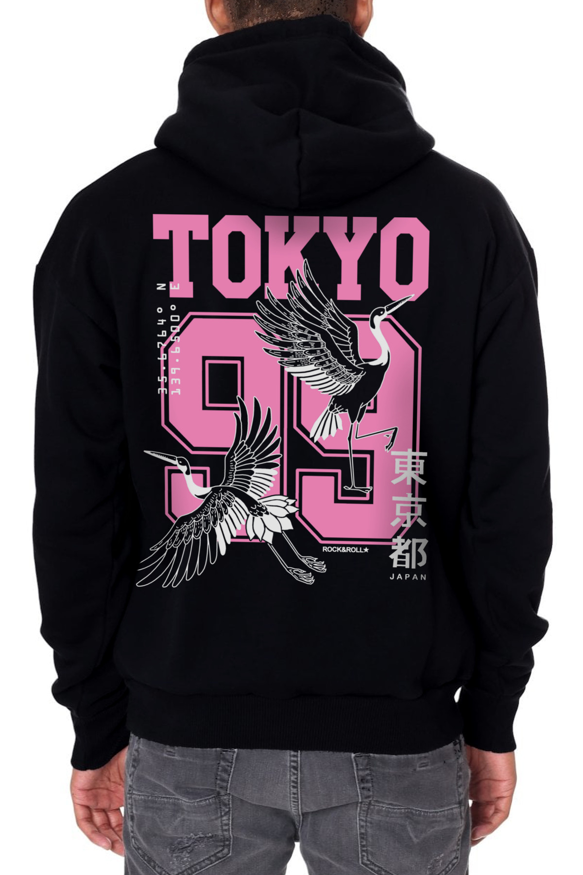 Tokyo 99 Kapüşonlu Kalın Arka Baskılı Siyah Erkek Sweatshirt
