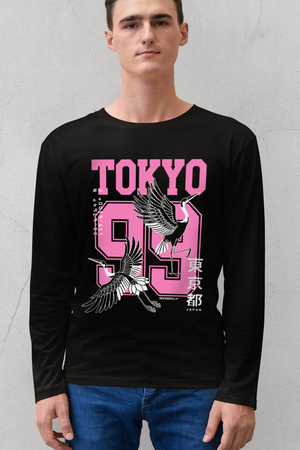 Tokyo 99 Siyah Bisiklet Yaka Uzun Kollu Penye Erkek T-shirt - Thumbnail