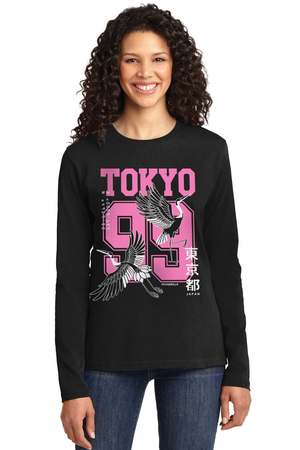  - Tokyo 99 Siyah Bisiklet Yaka Uzun Kollu Penye Kadın T-shirt