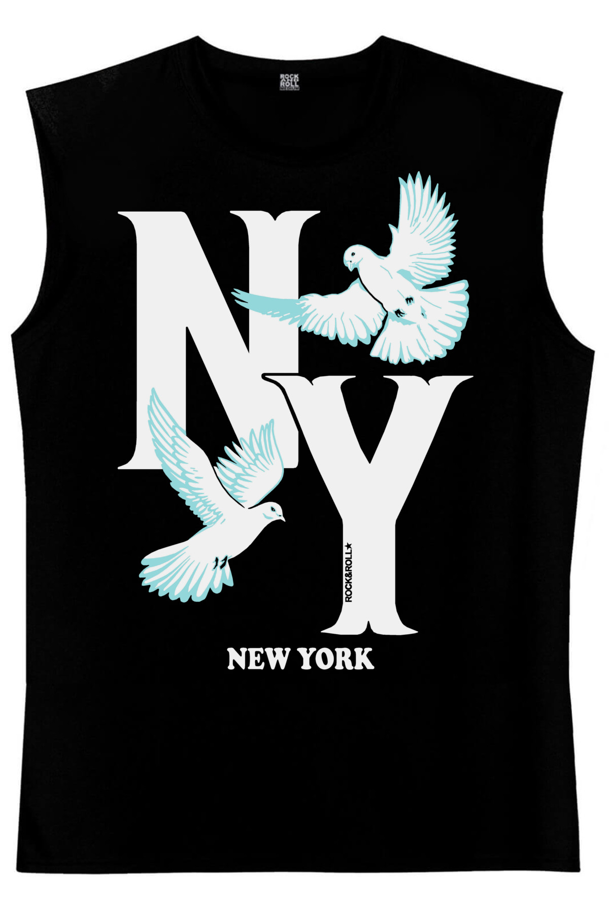 Ny Güvercinleri Siyah Kesik Kol | Kolsuz Baskılı Erkek T-shirt