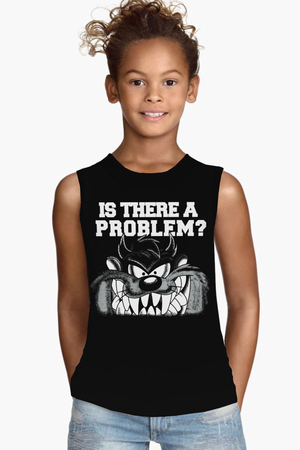 Rock & Roll - Taz Problem Siyah Kesik Kol | Kolsuz Kız Çocuk T-shirt