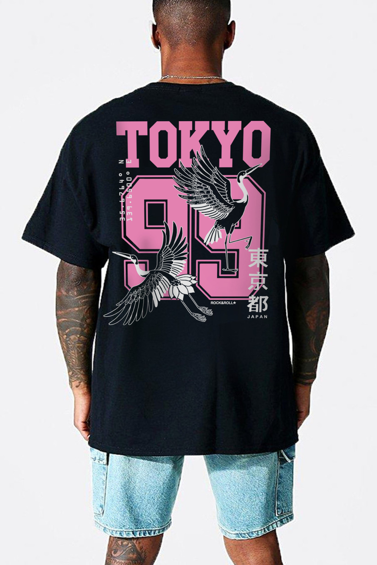 Tokyo 99 Siyah Kısa Kollu Arka Baskılı Oversize Erkek T-shirt