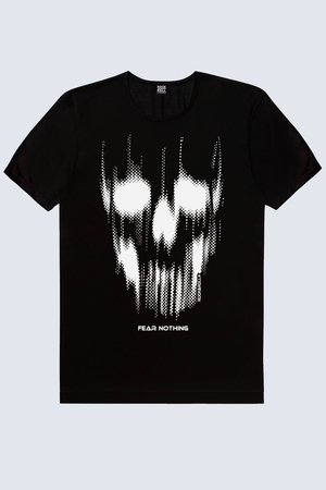 Matriks Kurukafa Siyah Kısa Kollu Kadın T-shirt - Thumbnail