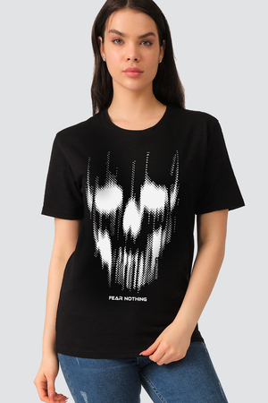 Rock & Roll - Matriks Kurukafa Siyah Kısa Kollu Kadın T-shirt