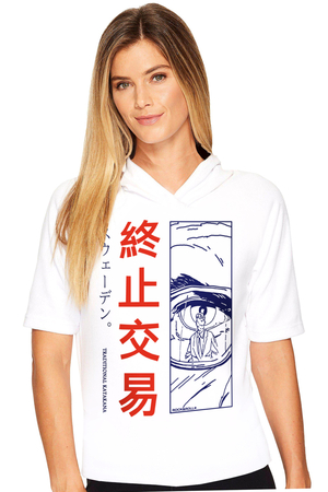  - Tek Göz Beyaz Kapşonlu Kısa Kollu Kadın T-shirt