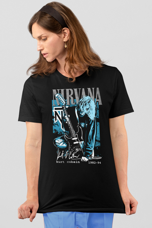 Rock & Roll - Genç Kurt Siyah Kısa Kollu Kadın T-shirt