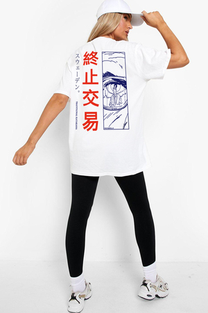 Tek Göz Beyaz Oversize Kısa Kollu Kadın T-shirt - Thumbnail
