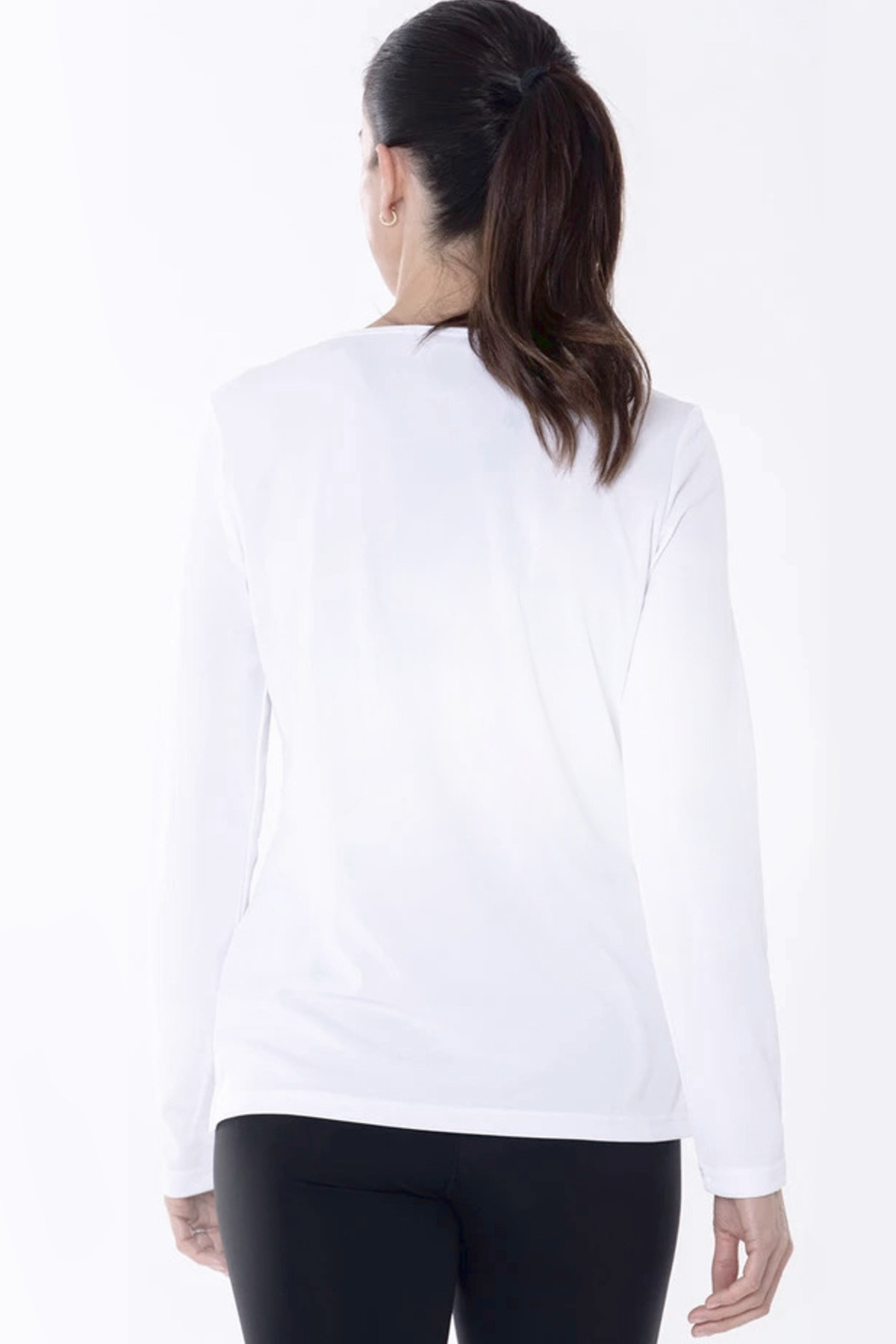 Ny Güvercinleri Beyaz Bisiklet Yaka Uzun Kollu Kadın Penye T-shirt