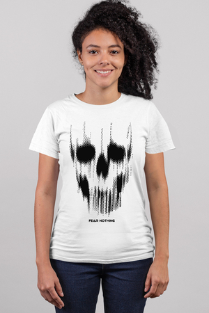 Rock & Roll - Matriks Kurukafa Beyaz Kısa Kollu Kadın T-shirt