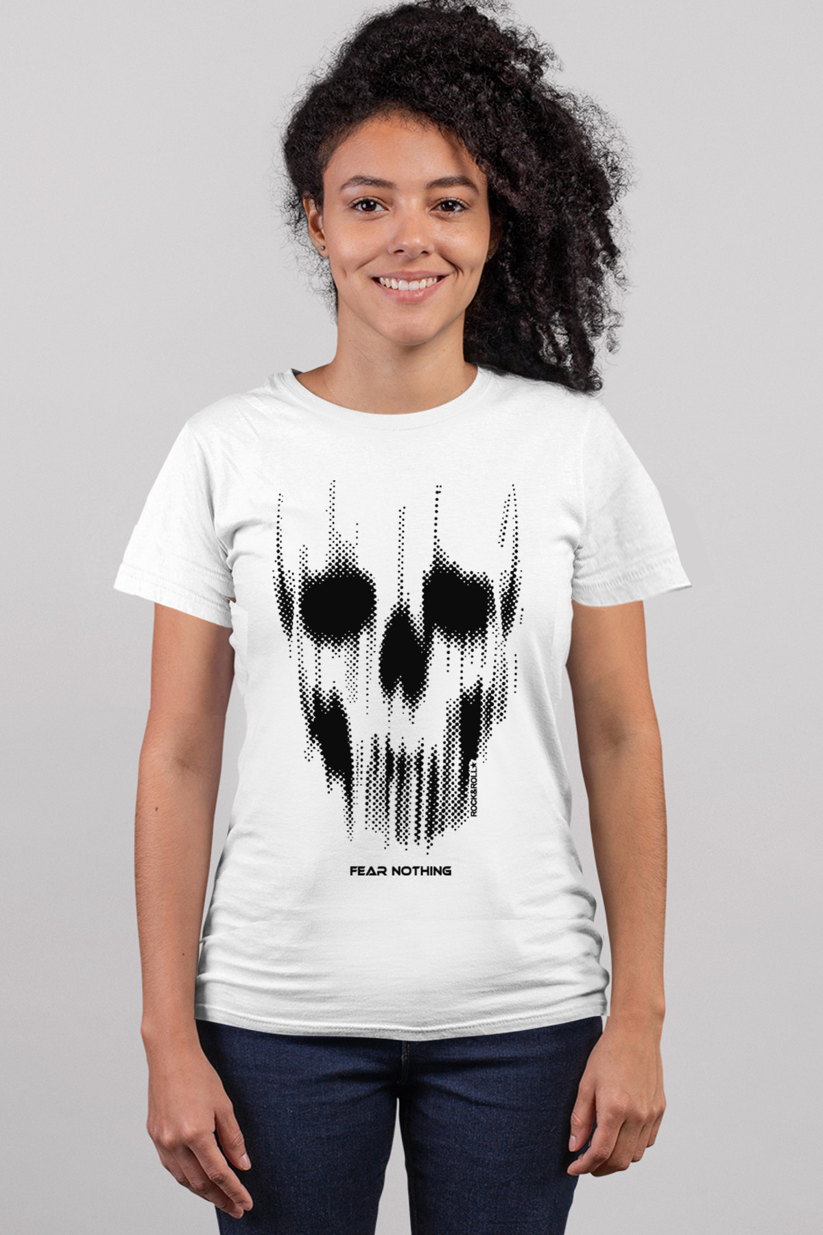 Matriks Kurukafa Beyaz Kısa Kollu Kadın T-shirt