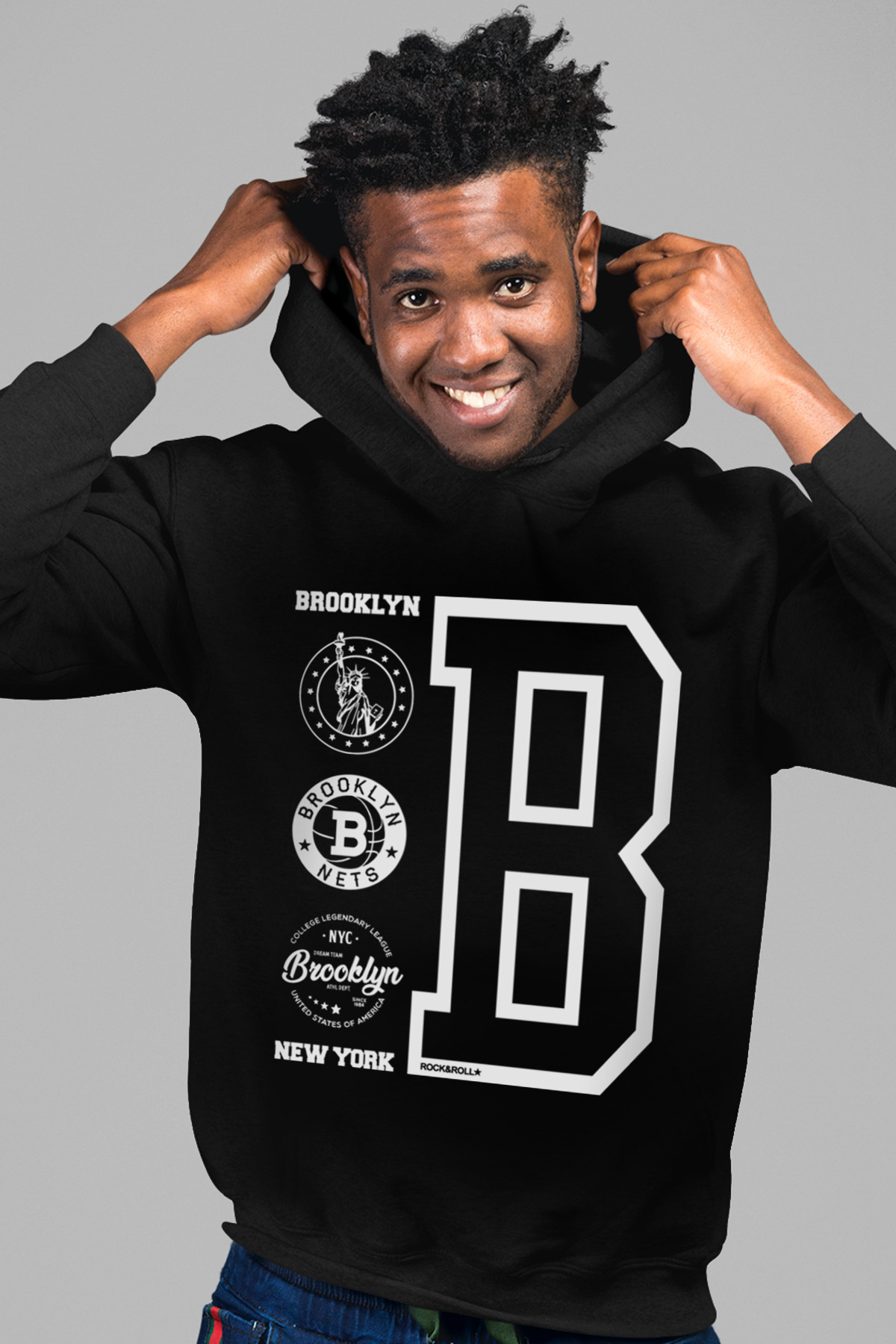 Brooklyn Logo Siyah Kapüşonlu Erkek Sweatshirt