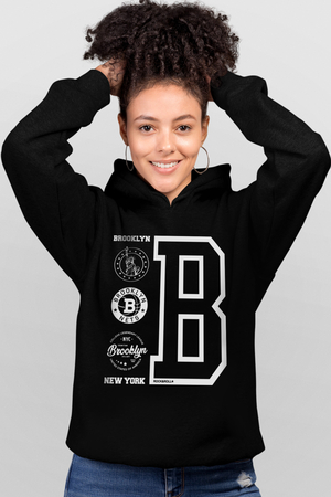  - Brooklyn Logo Siyah Kapüşonlu Kadın Sweatshirt