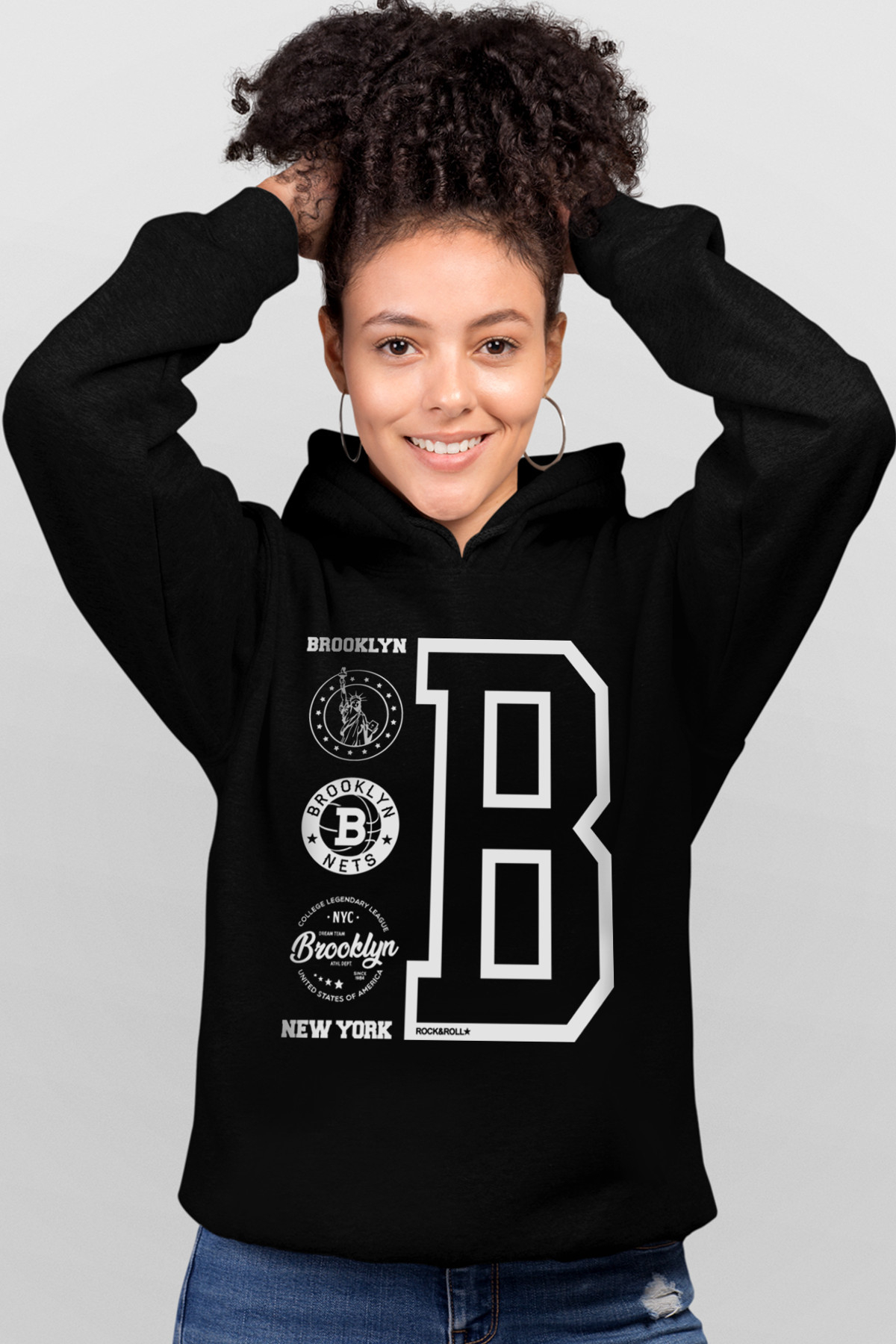 Brooklyn Logo Siyah Kapüşonlu Kadın Sweatshirt