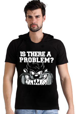 Taz Problem Siyah Kapüşonlu Kısa Kollu Erkek T-shirt - Thumbnail