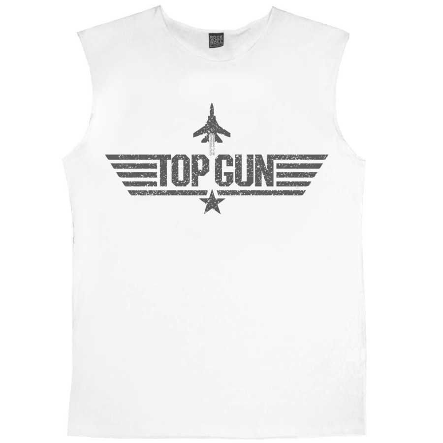 Top Gun Kesik Kol | Kolsuz Beyaz Tişört | Atlet