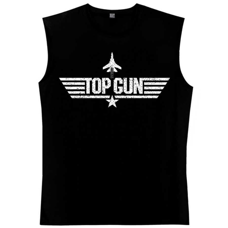 Top Gun Kesik Kol | Kolsuz Siyah Tişört | Atlet - Thumbnail