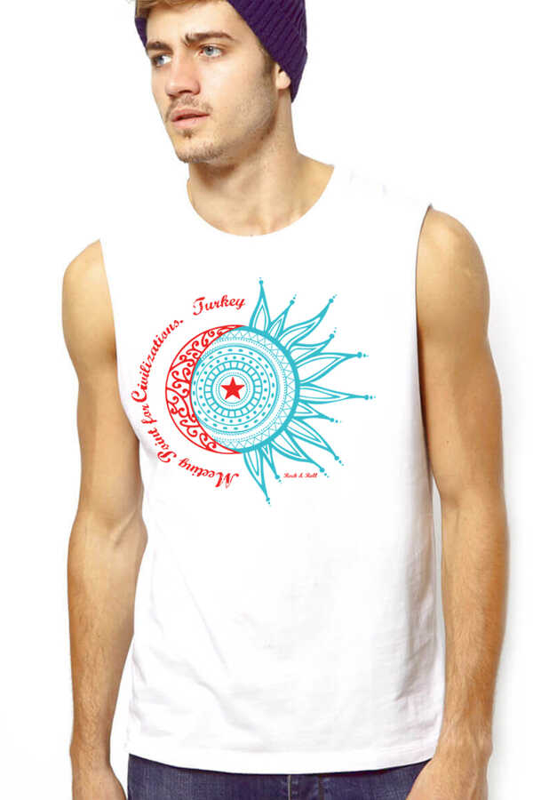 Türkiye Ay Yıldız Beyaz Kesik Kol | Kolsuz Erkek T-shirt | Atlet