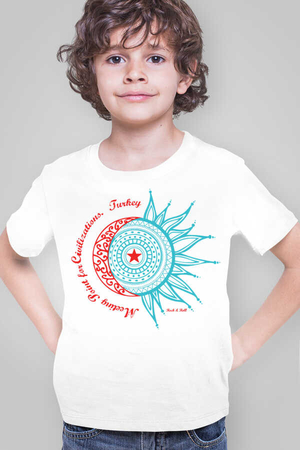 Türkiye Ay Yıldız Beyaz Kısa Kollu Çocuk T-shirt - Thumbnail