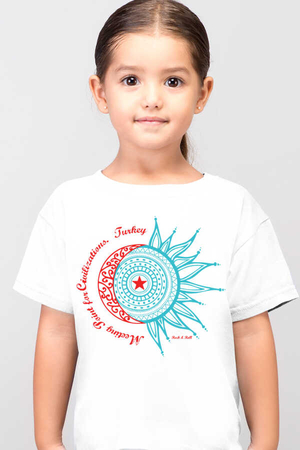 Türkiye Ay Yıldız Beyaz Kısa Kollu Çocuk T-shirt - Thumbnail