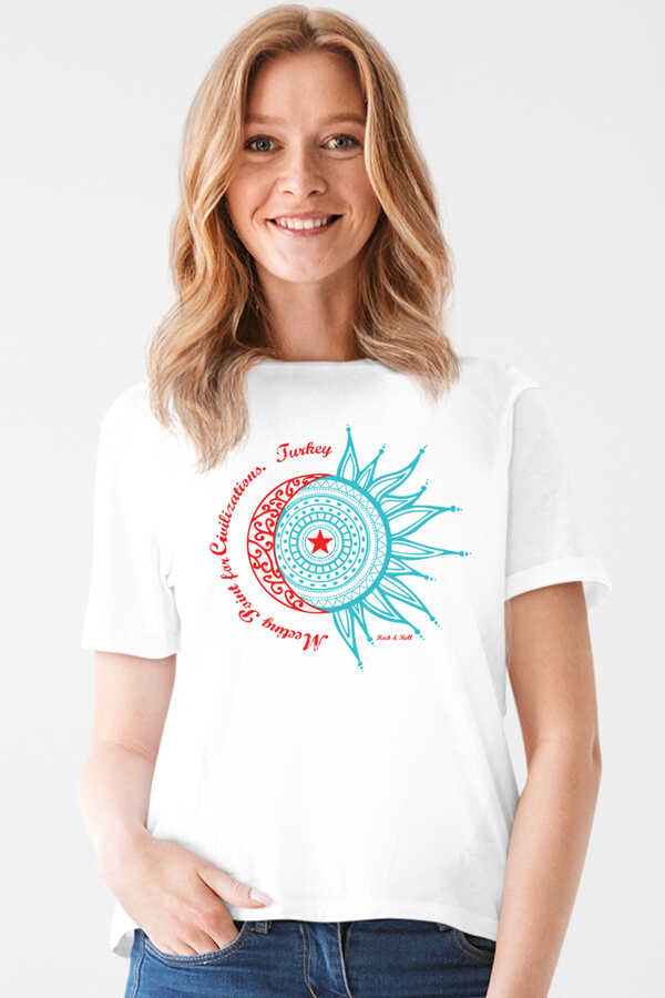Türkiye Ay Yıldız Beyaz Kısa Kollu Kadın T-shirt
