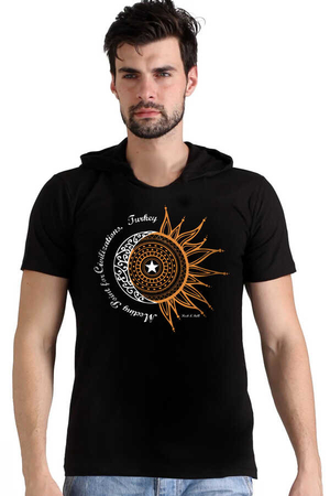  - Türkiye Ay Yıldız Siyah Kapşonlu Kısa Kollu Erkek T-shirt