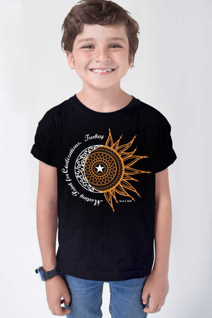 Türkiye Ay Yıldız Siyah Kısa Kollu Çocuk T-shirt - Thumbnail
