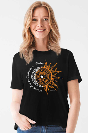 Rock & Roll - Türkiye Ay Yıldız Siyah Kısa Kollu Kadın T-shirt
