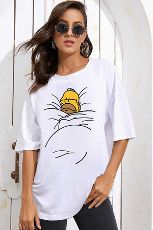 Uykucu Baba Beyaz Oversize Kısa Kollu Erkek T-shirt - Thumbnail