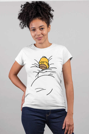 Uykucu Baba Kısa Kollu Beyaz Kadın T-shirt - Thumbnail