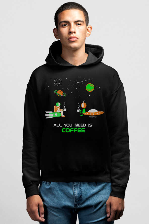 Uzayda Kahve Siyah Kapüşonlu Erkek Sweatshirt