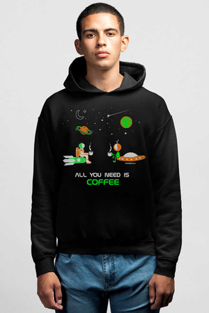 Uzayda Kahve Siyah Kapüşonlu Erkek Sweatshirt - Thumbnail