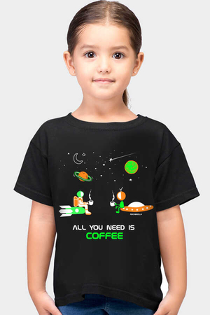 Rock & Roll - Uzayda Kahve Siyah Kısa Kollu Çocuk T-shirt