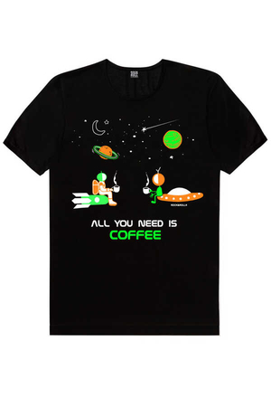 Rock & Roll - Uzayda Kahve Siyah Kısa Kollu Erkek T-shirt