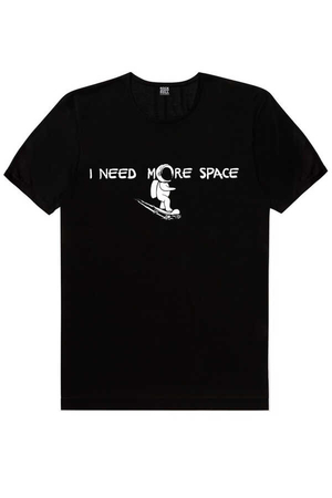Uzayda Kaykay Kısa Kollu Siyah Erkek T-shirt - Thumbnail