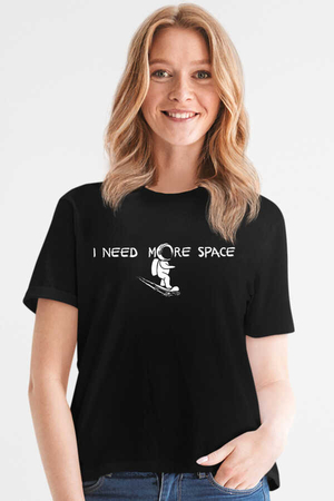 Uzayda Kaykay Kısa Kollu Siyah Kadın T-shirt - Thumbnail