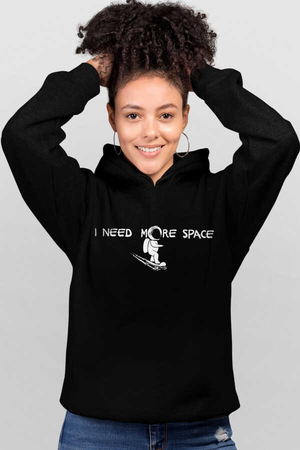 Uzayda Kaykay Siyah Kapüşonlu Kadın Sweatshirt - Thumbnail