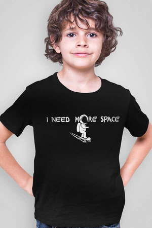 Uzayda Kaykay Siyah Kısa Kollu Çocuk T-shirt - Thumbnail